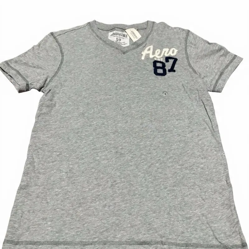 Aero New Aero T-shirt V-Neck Gray Small with Aero 87 Logo and Contrast Stitching