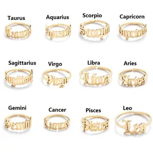 Zodiac Constellation Ring Opening Vintage Simplified English Letter Ring