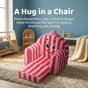 Kids Couch, Cute Big Eyes，2-in-1 Toddler Chair Comfy 2-6 Years Old, Convertible Kids Chair, Toddler Couch Sofa, Kid Sofa to Lounge Chair for Boys and Girls Gifts, Kids Recliner, Pink Cotton Velvet Fabric