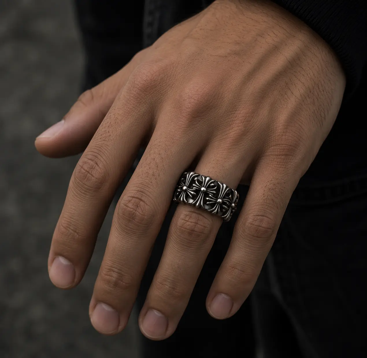 Vintage Silver Cross Wide Band Ring