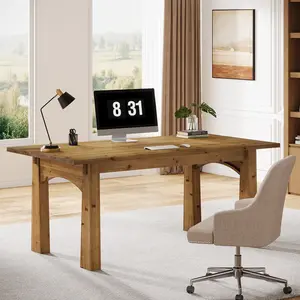 Tribewood 63-Inch Solid Wood Desk for Home Office - Executive Writing Table With Sturdy Wooden Legs