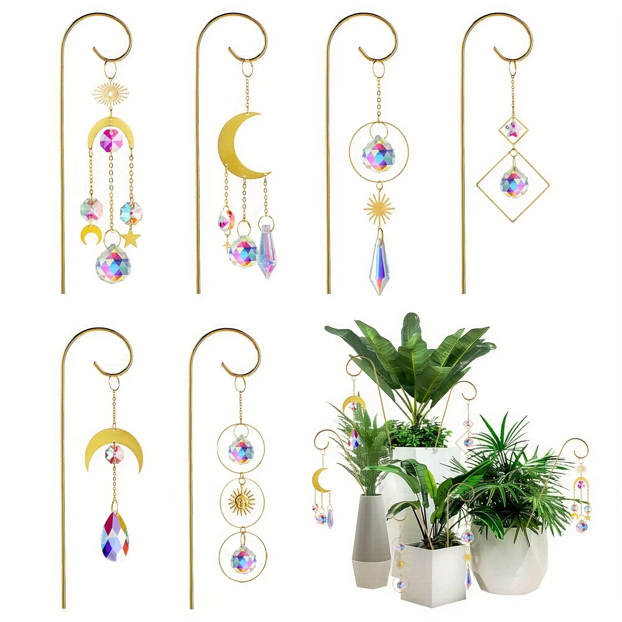 6-Piece Small Trellis Set for Indoor Potted Plants, Colorful Crystal Sunflower Design, 8-Inch Metal Plant Stand for Mini Garden Decor, Garden Supplies, Planter Trellis, Indoor Plant Stands