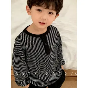 Four-Season Base Layer Shirt for Kids, New Spring Style Long-Sleeve Tee for Boys, Striped Base Layer Apparel for Girls, Wholesale Clothing, Model for 2025