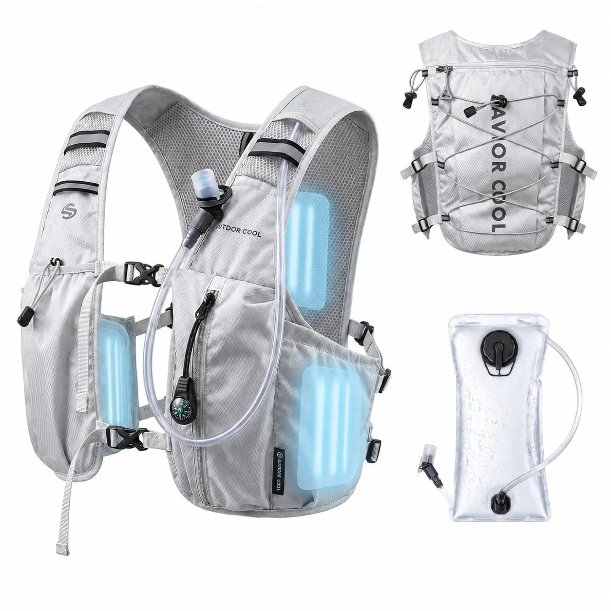 Unisex Cooling Sports Vest with Reflective Running Hydration Backpack, 3 Ice Cooling Packs, 2L BPA-Free Water Bladder, Breathable Mesh Fabric, 22L Storage Capacity, Suitable for Hiking, Cycling