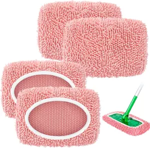 4 Pack Reusable Mop Pads — Microfiber Chenille, Wet & Dry Cleaning, Universal Flat Mop Pad, Multi-Surface, Washable | Hardwood, Tile, Laminate