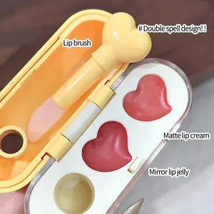 Dual Color Lip Cream, Mirror & Matte Lip Gloss for Women, Long-Lasting Hydrating Glossy Lip Tint with Brushes, Cute Portable Case, Compact