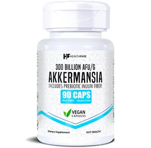 HealthFare Akkermansia Muciniphila 300 Billion AFU | 90 Vegan Capsules | Inulin Prebiotic Supplement | Non-GMO & Gluten-Free | Made in USA