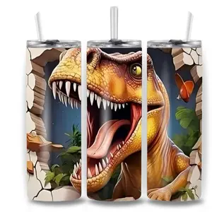 Dinosaur 20oz Stainless Steel Tumbler Durable Eco-Friendly 20-ounce Straight Tumbler with Customizable Prints for Hot or Cold Drinks