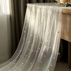 Pearl Sheer Tulle Table Runner Decoration, Elegant Design for Indoor Decor & Windowsill Arrangement, Perfect for Valentine's Day