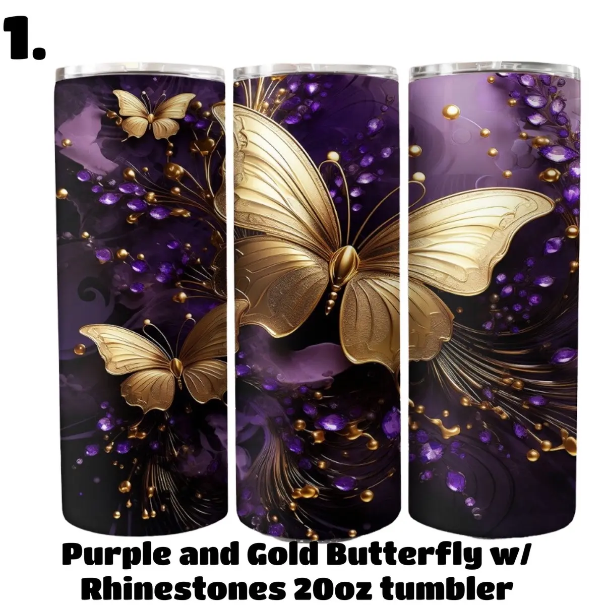 Purple and Gold Butterfly Rhinestone 20oz tumbler