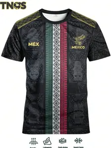 Men's Casual Stylish Simple Mexico Jersey, Comfortable Short Sleeve Sportswear with Mexican Elements for Everyday Wear