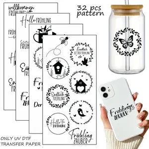 32pcs German Easter UV DTF Stickers, Glass Cup Decorations, Mug Decals, Window Door Decoration, Home Holiday DIY Crafts