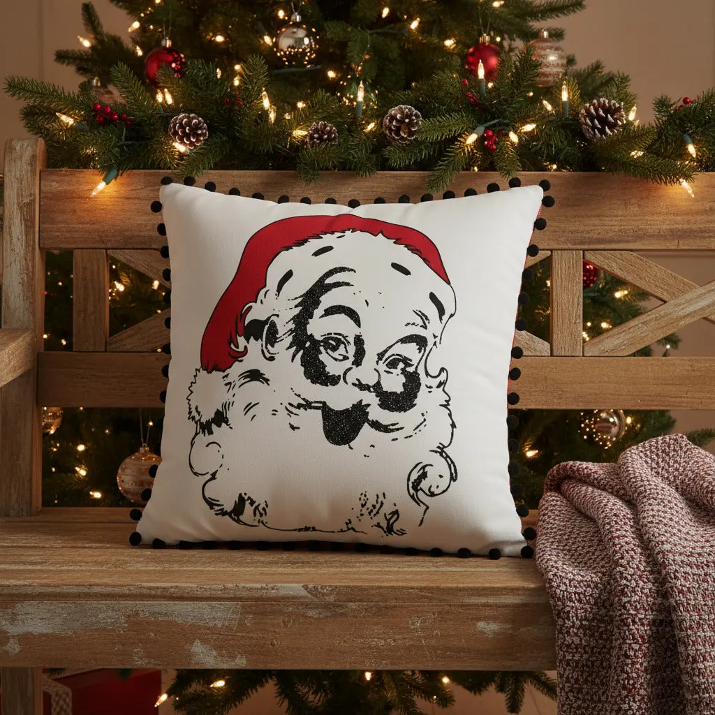 Cherry Ann Check Vintage Santa Pillow 18 x 18