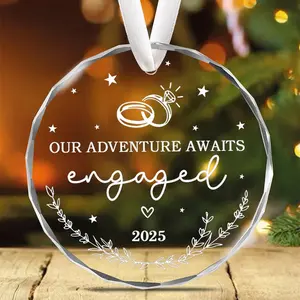 Our Adventure Awaits, Engaged 2025, Couple Glass Keepsake Ornament, Christmas Tree Hanging Ornament, Engagement Gifts for Couples, Bridal Wedding Decor Christmas Ornaments, Gifts for Newlywed Couples, Anniversary Wedding Gifts
