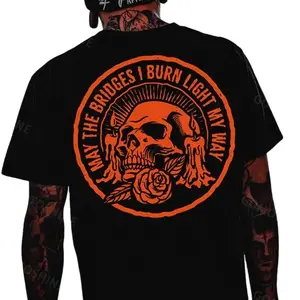 MAY THE BRIDGES I BURN LIGHT MY WAY Skull Print Men's T-Shirt Back Printing Casual Classic Cotton
