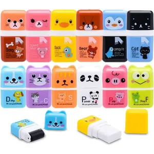Sooez 12 Pack Pencil Erasers, Cute Erasers Pencil Eraser with Clean up Roller Pencil Eraser Shaving Roller Case Erasers for Party Favors Gift Supplies