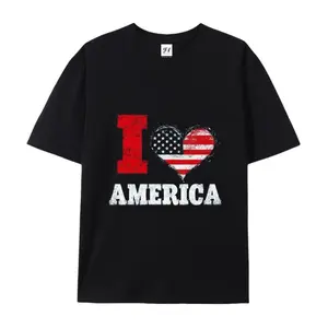 I Love America Flag Heart Patriotic Cotton T-Shirt, USA 4th of July Graphic Tee, Comfort Casual Outfit, Perfect Gift For Proud Americans & Holiday Celebrations, Ideal Everyday Outfit
