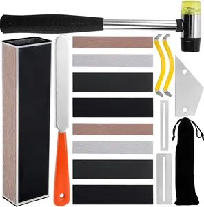 17 count Guitar Luthier Tool Set, Fret Rubber Hammer, Fret Crowning File, Fret Leveling Beam Sanding Leveler Beam, Fret Rocker, Fingerboard Guards, String Spreaders for Guitar Bass