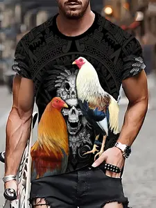 Men's Summer Sporty Round Neck Casual Wear, 3D Print Outdoor Daily Short Sleeve Beach Tee, Comfortable Fashion Top