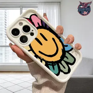 Happy Smiley Face Flower Colorful Doodle Indie Aesthetic for iPhone 17 16 15 14 Pro Max 13 12 11 Air XR XS Plus Slim Shockproof Protective TPU Case