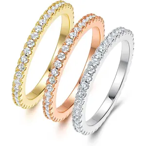 GEMSME 3 PCS Set Three-Color Cubic Zirconia Stackable Promise Ring Wedding Engagement Promise Eternity Band