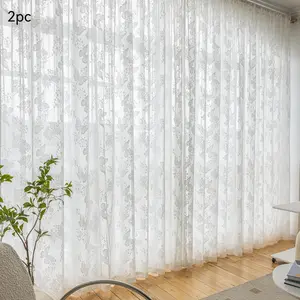 2 pieces of lace semi-transparent curtains in pastoral romantic style for balcony, bay window, office, and home decoration