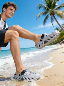 2026 New Men's Color-Block Cutout Slippers, Thick-Soled Elevated EVA Shoes, Breathable, Waterproof, Non-Slip Beach Shoes