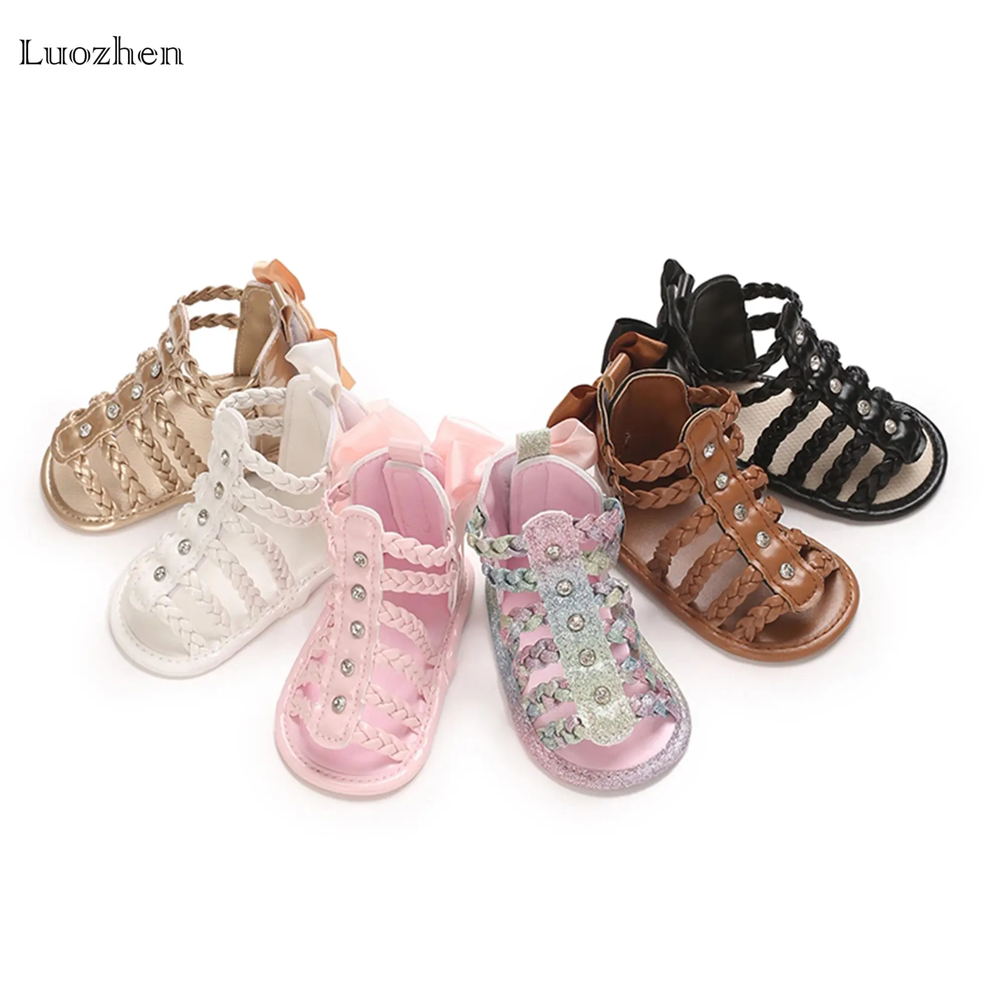 Baby Girls Toddler Sweet Cute Sandals, PU Leather Braided Non-slip Bowknot Summer Flat Toddler Shoes for Daily Casual