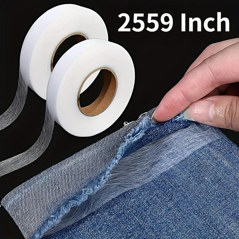Double-Sided Hot Melt Iron-On Fabric Tape (25/59 in) - Strong Adhesive, Seamless Invisible, Easy Application, Durable Hold for Adults’ Unisex Clothes Alterations & Multi-Use Hardware Adhesives Needs, Seamless Invisible Tape