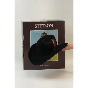 STETSON 6X NEGRO/BLACK GUADALUPANA Snapback Baseball Cap Structured Hat with Antique Silver Buckle Set 4" Brim Leather Sweatband