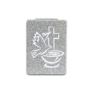 Holy Spirit Square Glitter Pu Leather Makeup Compact Mirror Cosmetic