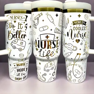 Nurse Life Tumbler Laser-Engraved with Handle for Hot Cold Drinks Insulated Rainbow 40oz Nursing Cup