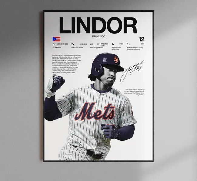 Lindor Francisco Poster, MLB Wall Art, Baseball , MLB Athlete Decor Print, Baseball Room Gift - POSTER NO FRAME