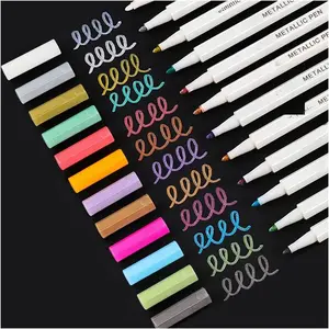 Metallic Markers Fine Point Metallic Marker Pens for Black Paper, Rock Painting, Easter Egg, Halloween Pumpkin, Card Making, Metal, Ceramic,  Glass, Set of 12