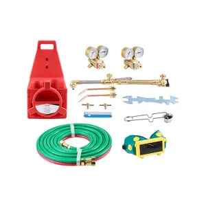 VEVOR Oxygen Acetylene Torch Kit, Gas Welding Cutting Torch Kit, 14PCS Portable Oxy Acetylene Brazing Set with 177'' Twin-Hose, Cutting Nozzle, 2 Welding Tips Cylinder Holder (without Gas Cylinder)