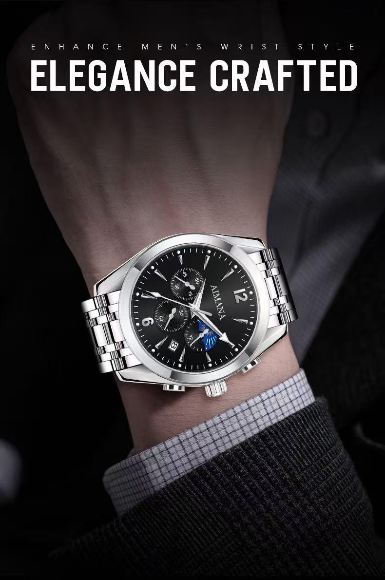 Men's Luxury Chronograph Watch – Available in two color options, crafted from stainless steel with a luminous dial.with three sub-dials and control buttonsand a date display. A perfect gift choice for men. Men's Luxury Chronograph Watch – Available in two color options, crafted from stainless steel with a luminous dial.with three sub-dials and control buttonsand a date display. A perfect gift choice for men.