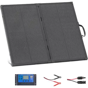 VEVOR 100W Foldable Solar Panel with Frame, 16BB N-Type Portable Monocrystalline Solar Panel Charger 24 Efficiency, IP67 Waterproof with 30A PWM Controller MC4 Output for Camping, Hiking, RV TripsVEVOR Super Brand Day