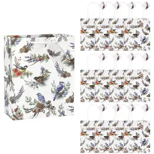 7 1/4" x 9" Pinecone and Birds Gift Bags with Tag - 12 Pc.