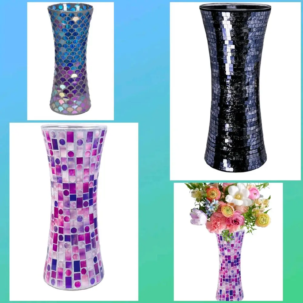 11.6" H plMosaic Vase,Exquisite Craftsmanship Glass Vase.Decor Home Modern Tall Vase.All Handmade Mosaic Vases.Beautiful Glass Vase for Home&Office Decor.Unique Gift