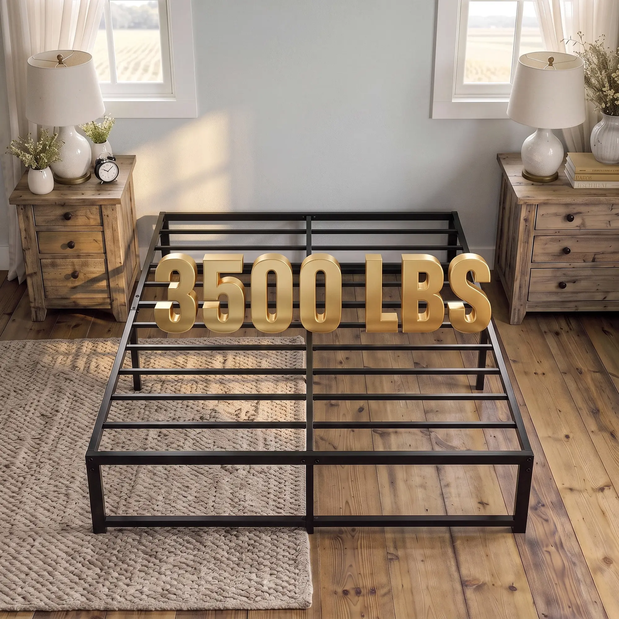 Muticor Basic Metal Platform Bed Frame, Heavy Duty Steel Slat Support, Under-Bed Storage, No Box Spring Needed, Easy Assembly, Black