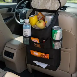 Universal Auto and Car Cooler Organizer – Insulated Back Seat Cooler Bag With keep Snacks and Drinks Cold, with Drink Holders, Tissue Box Slot, Mesh Storage, Car Travel Essential