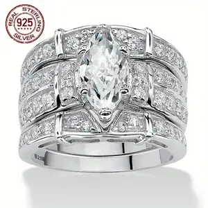 [Luxury sterling silver ring] sterling silver luxury stack geometry Wedding ring set - 925 pieces of fine jewelry