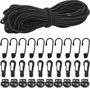 1/8" Bungee Shock Cords with Hooks,65 Feet Elastic Nylon Cords Kayak Stretch String Rope for Bikes,Tie Downs,Boating,Camping,Sunshades,Fitness and Outdoor Enthusiasts (3/16 Inch X 65 Feet, Black) Bac-kitchen