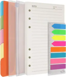 A5 Refill Paper, 200 Lined Pages, 5 Tabs Binder Divider, 160 count Index Tabs with Ruler, 2 count PVC Pockets, Binder Inserts for Refillable Planner Organizer