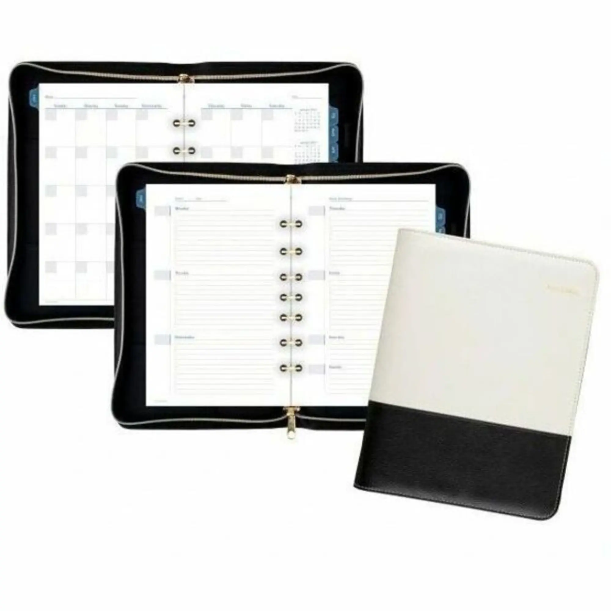 AT-A-GLANCE® Weekly/Monthly Faux Leather Fashion Starter Set Planner, 5 1/2" x 8 1/2", Black/Cream