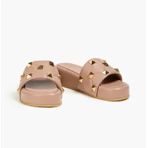 Valentino Garavani Leather Platform Slides Roman Stud Quilted Size 41