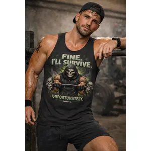 Fine I'll Survive Unfortunately Tank Top | Grim Reaper Skull Design