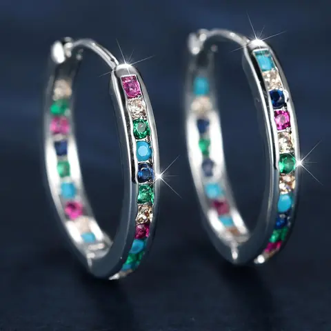 Colorful Rhinestone Decorated Bling Hoop Earrings, Statement Earrings, Elegant All-match Jewelry for Girls Gift, Female Classic Fashion Accessories for Daily Wear, Stylish Jewelry, Fashionable Hoop Earrings, Statement Hoops Earrings