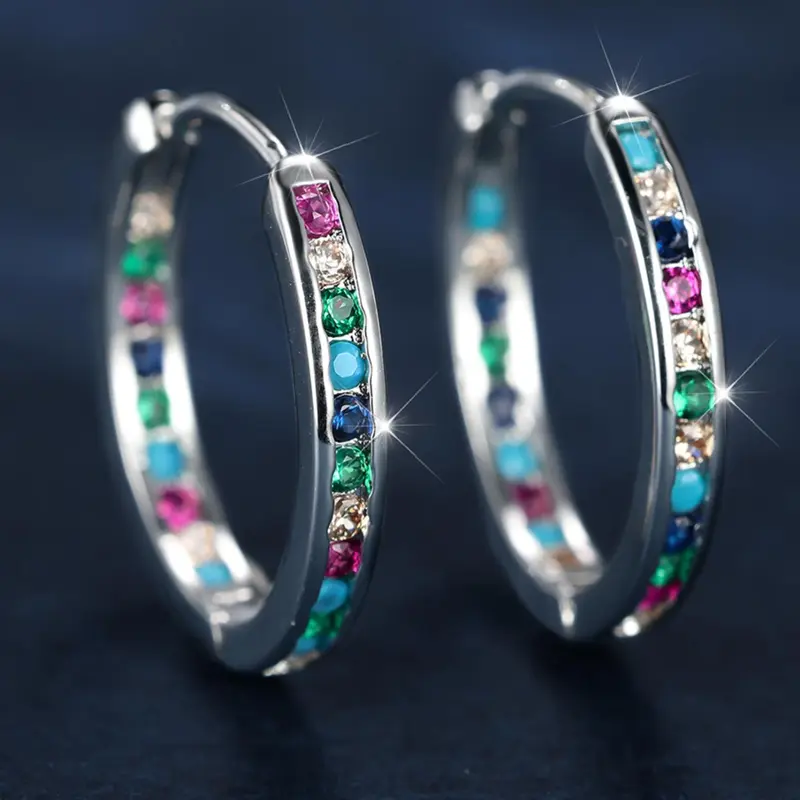 Colorful Rhinestone Decorated Bling Hoop Earrings, Statement Earrings, Elegant All-match Jewelry for Girls Gift, Female Classic Fashion Accessories for Daily Wear, Stylish Jewelry, Fashionable Hoop Earrings, Statement Hoops Earrings