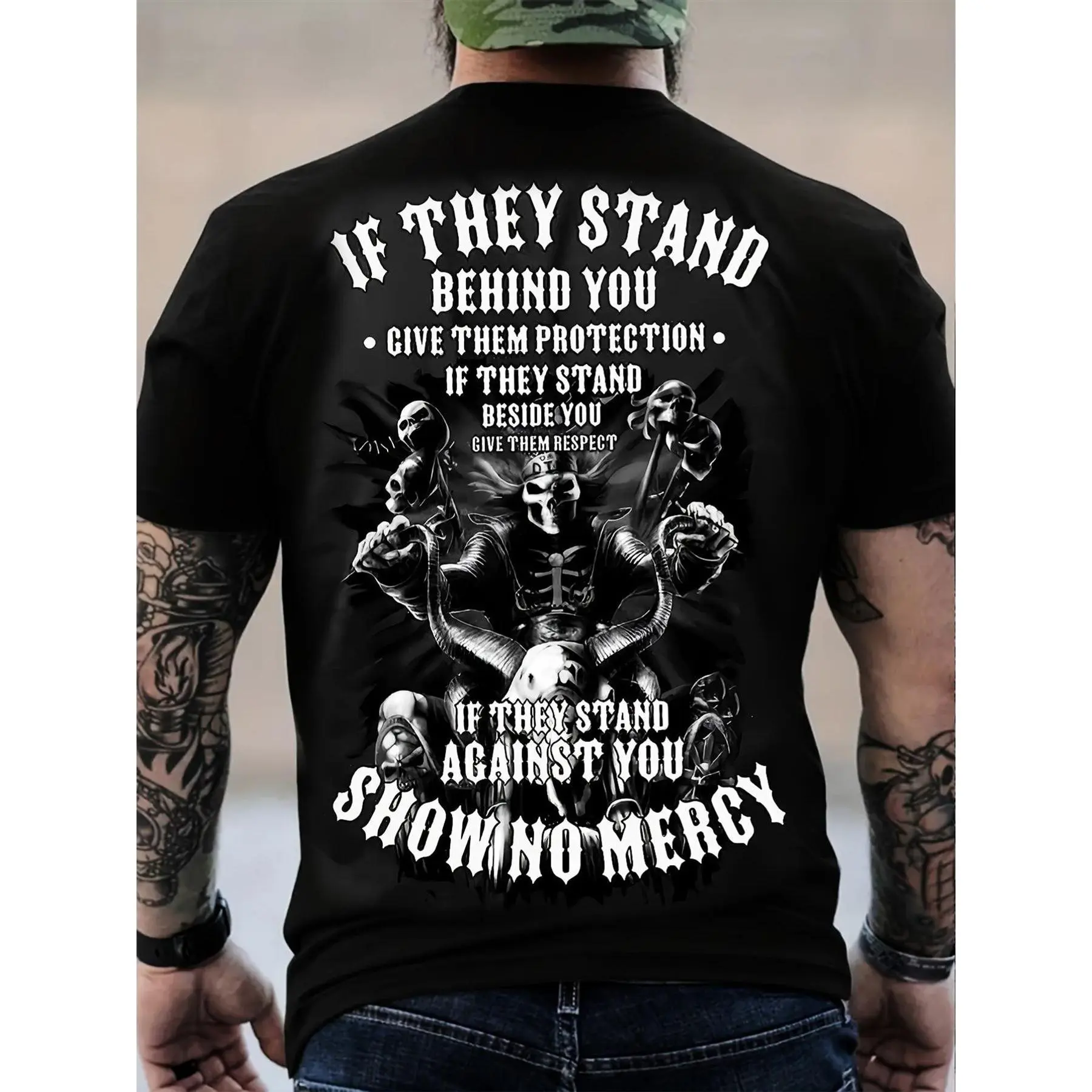 Men's & Women's Dominant Warrior Print If They Stand We Will Them Strength And Loyalty Unisex 100% Cotton T-Shirt, Soft, All Season Casual Streetwear Essential, All-Match All Season Style- 220g